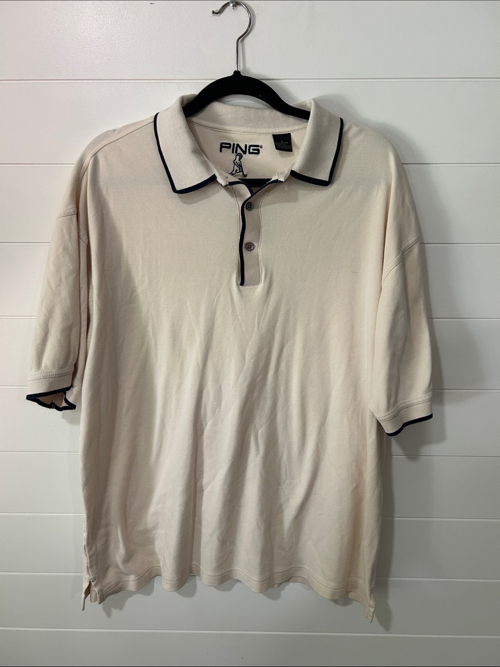 PING Vintage Men's Cream Golf Polo with Black Piping